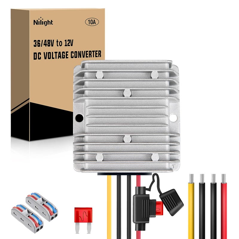 Nilight 48V 36V to 12V Voltage Converter 120W 10A Regulator Step Down to 12VDC Waterproof DC Convert Reducer Power Supply Transformer Module for Golf Cart Scooters - Image 1